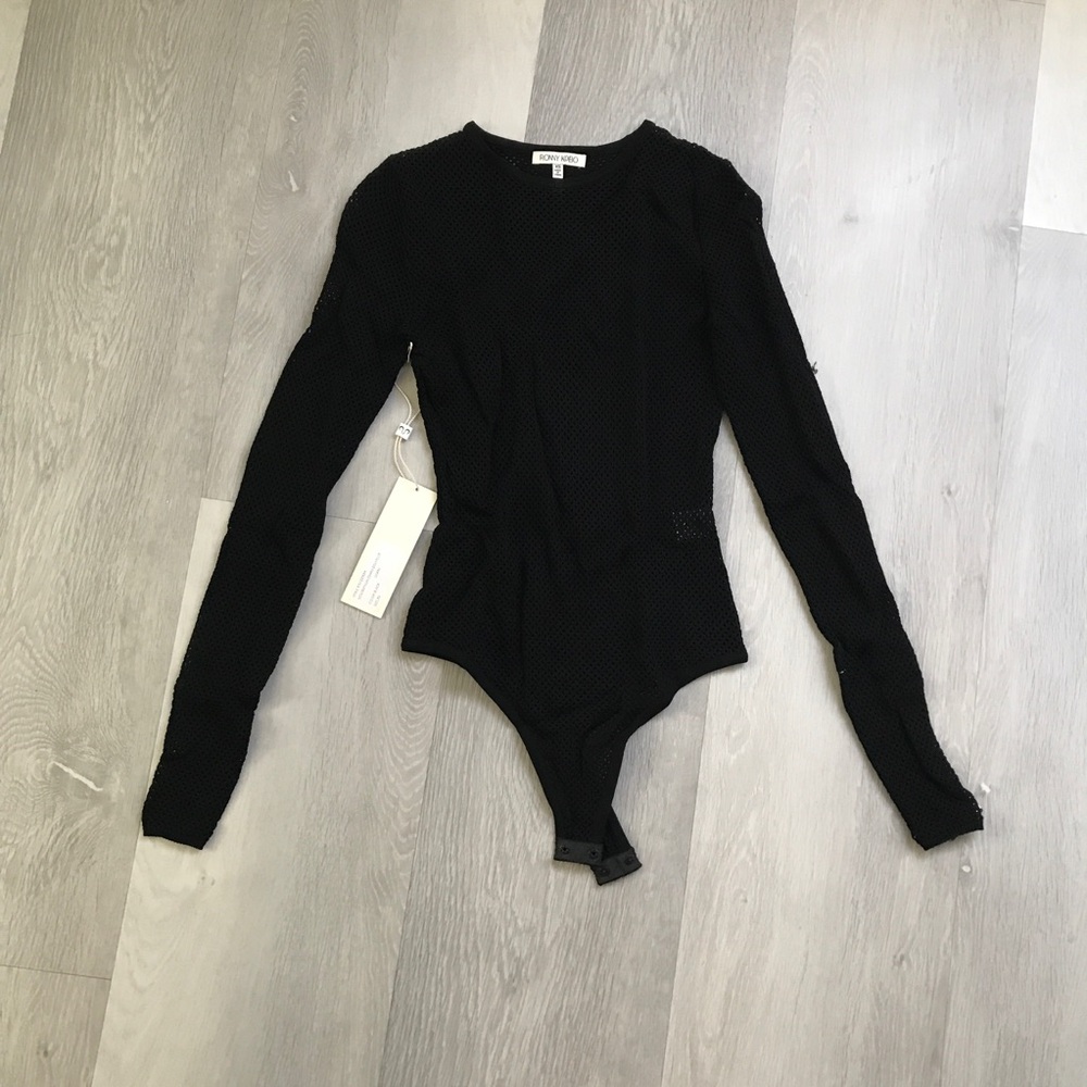 RONNY KOBO BLACK MESH SHEER LONG SLEEVE BODYSUIT WOMENS XS